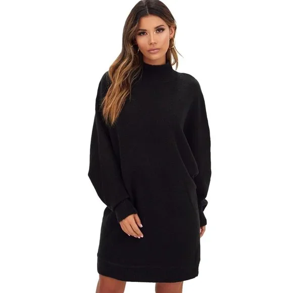 PrettyLittleThing Oversized Knit Sweater Dress Black - Picture 3 of 8